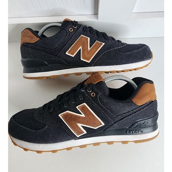New Balance‎ Men\'s 574 Classics 15 Ounce Canvas Denim Black Brown Sneakers main image 9